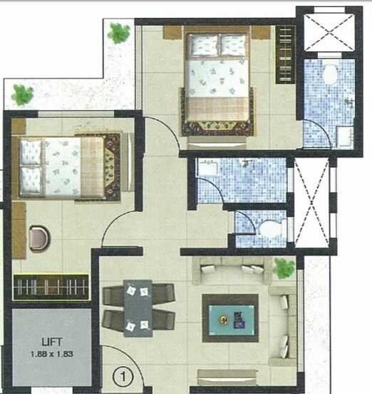 Floor plan of 2 BHK 589 Sq. Ft. Apartment in Drushti Sai Pradnya, Mumbai