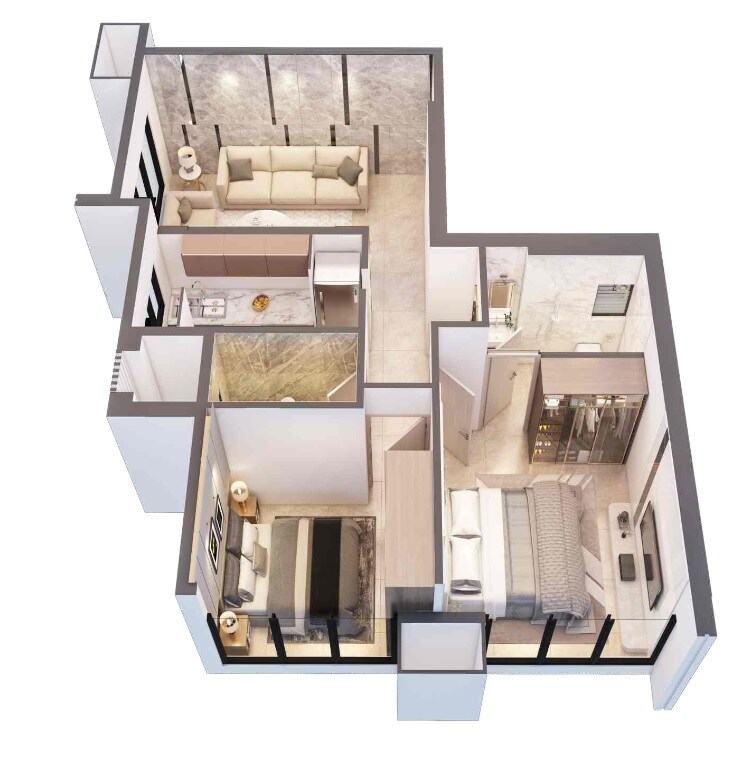 Floor plan of 2 BHK 624 Sq. Ft. Apartment in Drushti Sapphire, Mumbai
