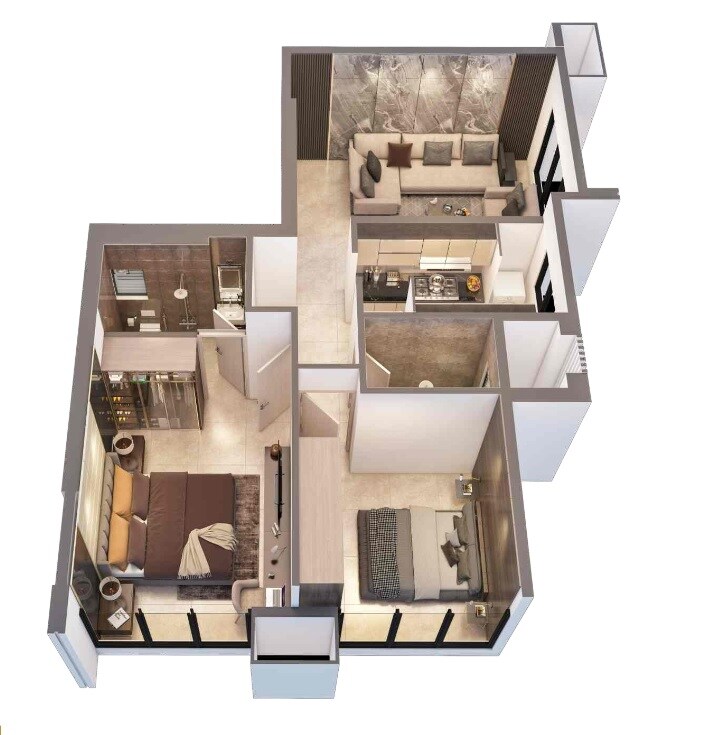 Floor plan of 2 BHK 663 Sq. Ft. Apartment in Drushti Sapphire, Mumbai