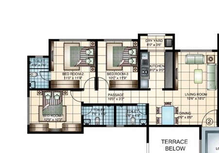 Floor plan of 3 BHK 1426 Sq. Ft. Apartment in Dss Damji Vasant Apartment, Mumbai