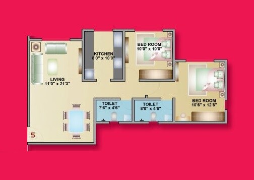 Floor plan of 2 BHK 716 Sq. Ft. Apartment in DSS Mahavir Aria, Mumbai