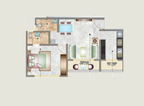 Floor plan of 1 BHK 526 Sq. Ft. Apartment in DSS Mahavir Galaxy, Mumbai