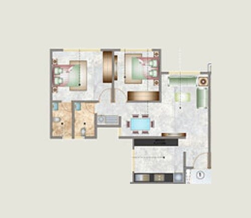 Floor plan of 2 BHK 692 Sq. Ft. Apartment in DSS Mahavir Galaxy, Mumbai