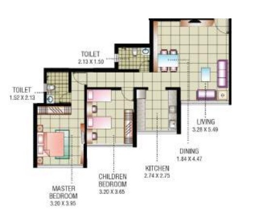 Floor plan of 2 BHK 773 Sq. Ft. Apartment in DSS Mahavir Universe Phoenix, Mumbai