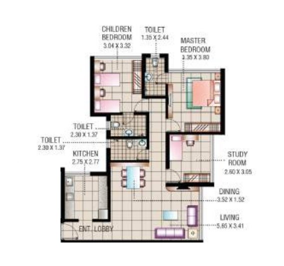 Floor plan of 2 BHK 880 Sq. Ft. Apartment in Dss Mahavir Universephoeenix, Mumbai