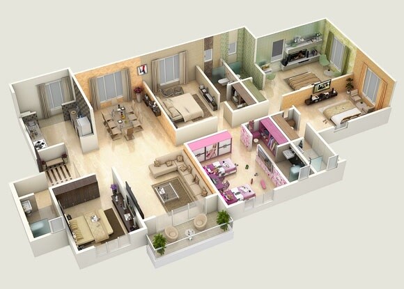 Floor plan of 5 BHK 2056 Sq. Ft. Apartment in DSS Mahavir Vasundhara, Mumbai