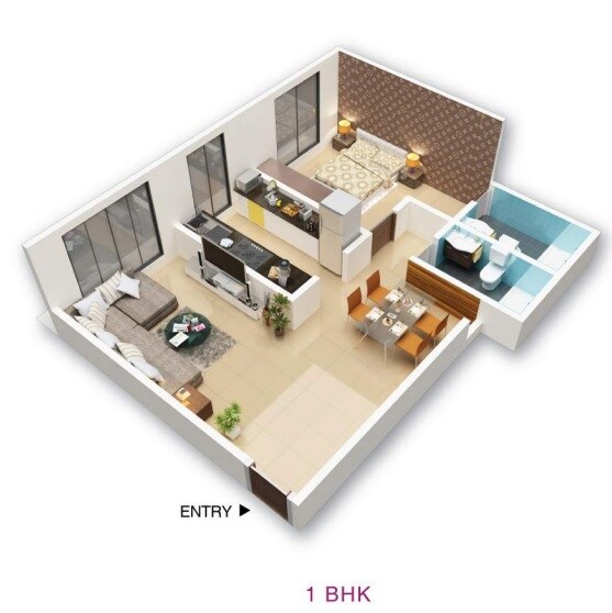 Floor plan of 1 BHK 421 Sq. Ft. Apartment in DSS Tivon Park Mumbai, Mumbai