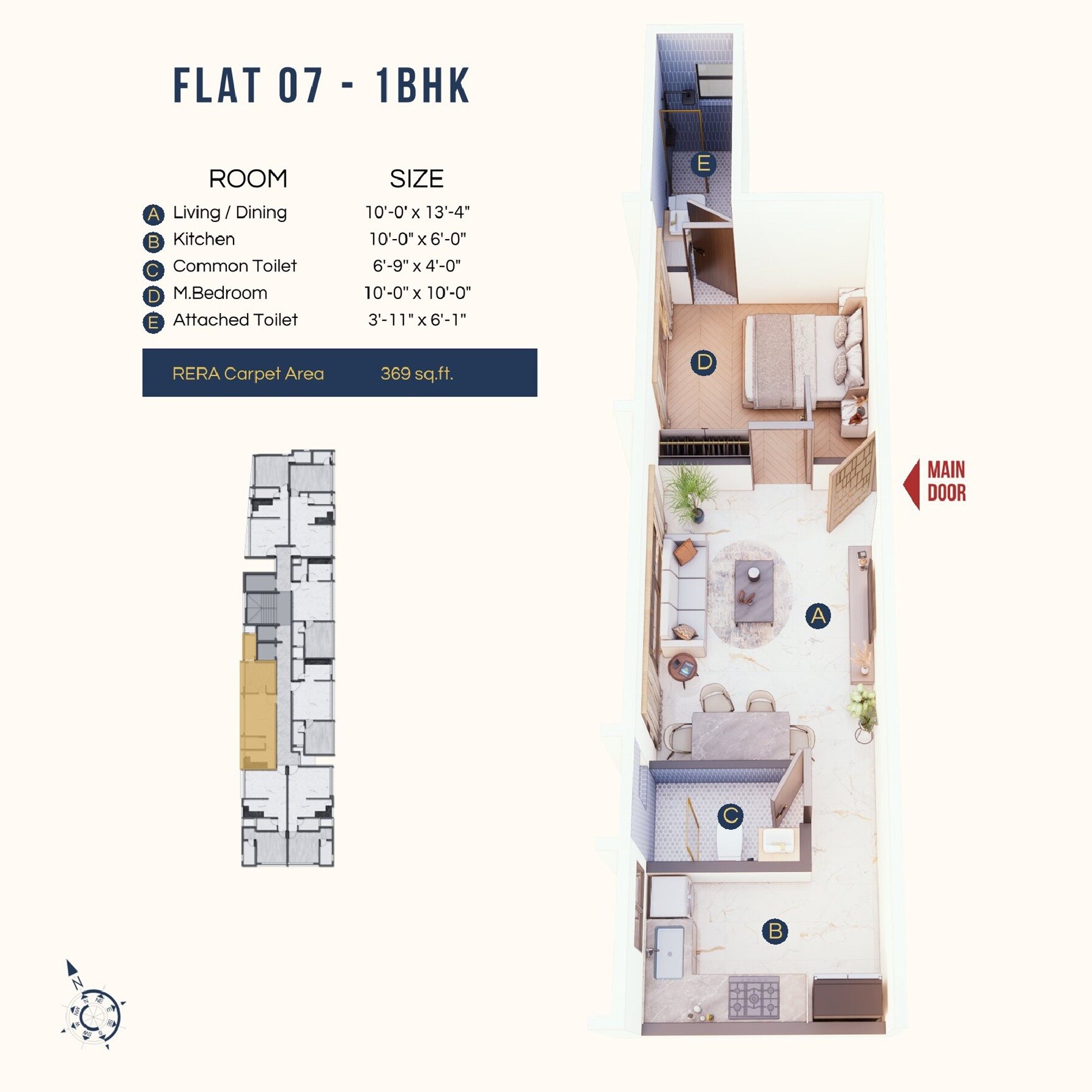 Floor plan of 1 BHK 369 Sq. Ft. Apartment in DTG Apex, Mumbai