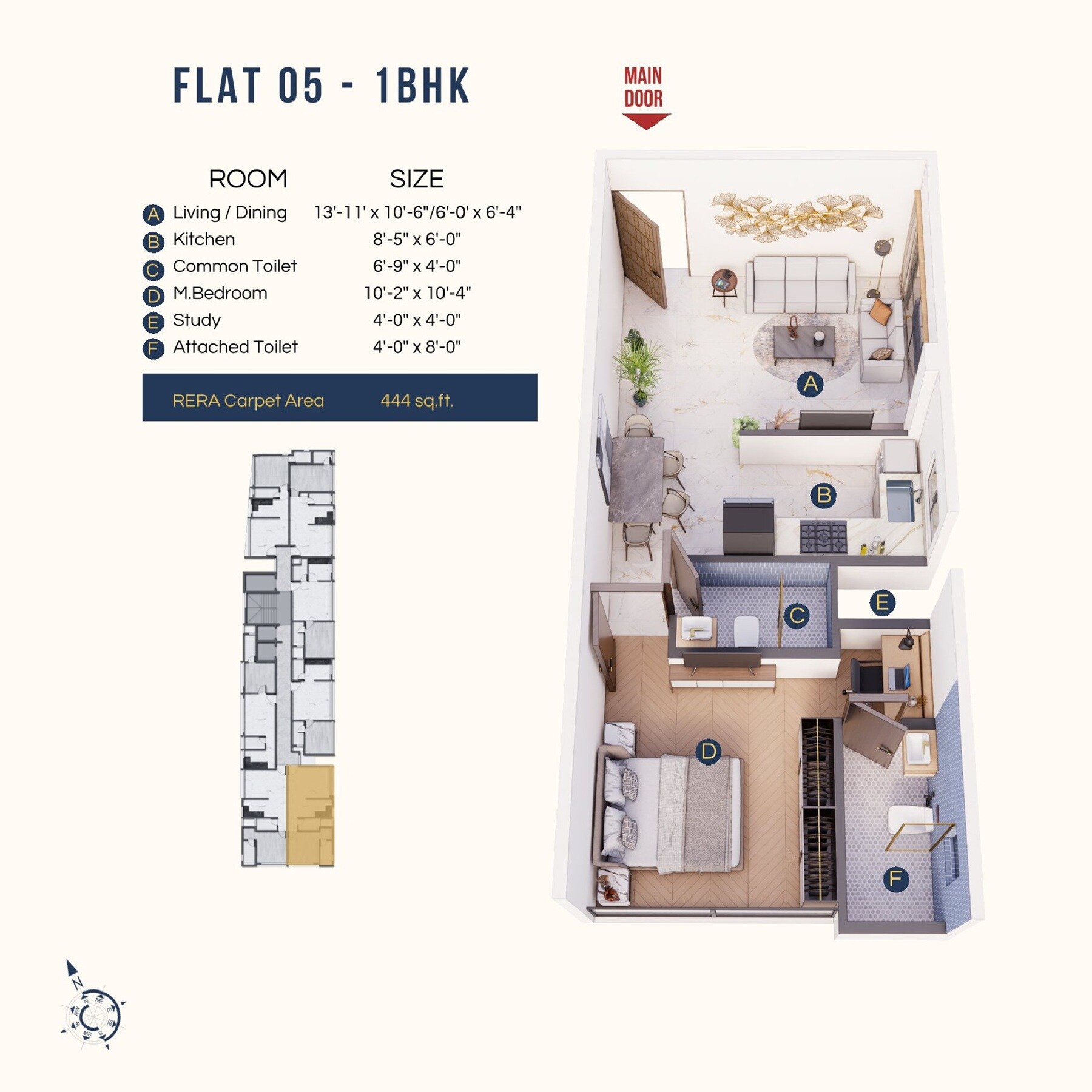 Floor plan of 1 BHK 444 Sq. Ft. Apartment in DTG Apex, Mumbai