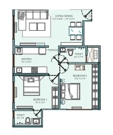 2 BHK 571 Sq. Ft. Apartment