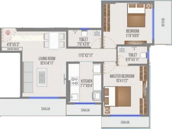 Floor plan of 2 BHK Apartment - 580 sq. ft. in DV Divya Jyoti CHS, Mumbai