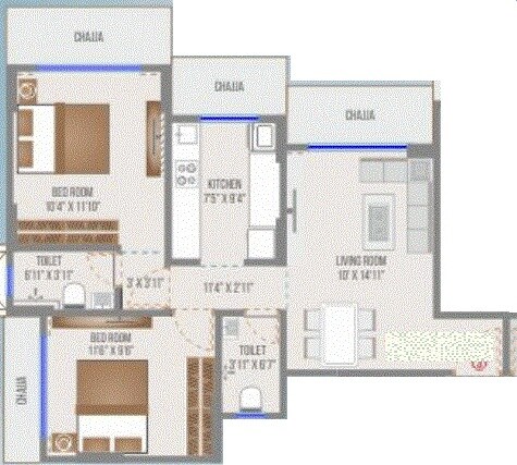 Floor plan of 2 BHK Apartment - 590 sq. ft. in DV Divya Jyoti CHS, Mumbai