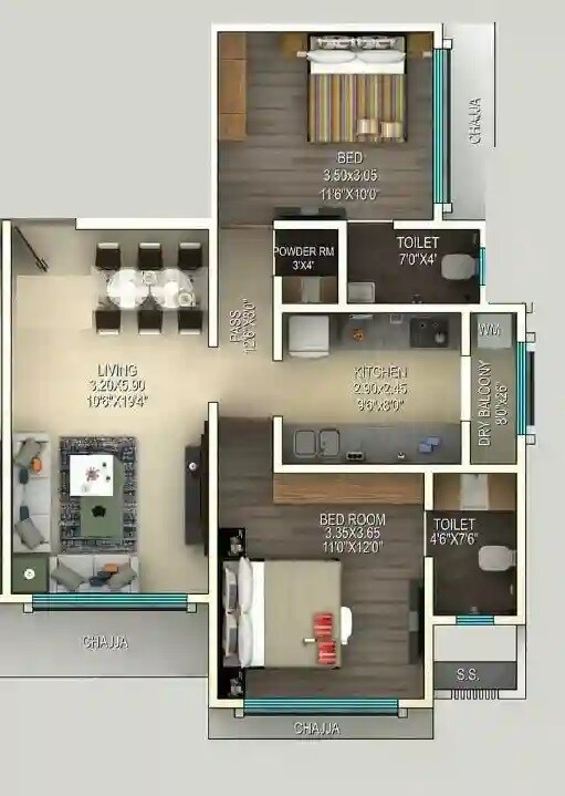 Floor plan of 2 BHK 699 Sq. Ft. Apartment in Dvasuyash Suyash, Mumbai