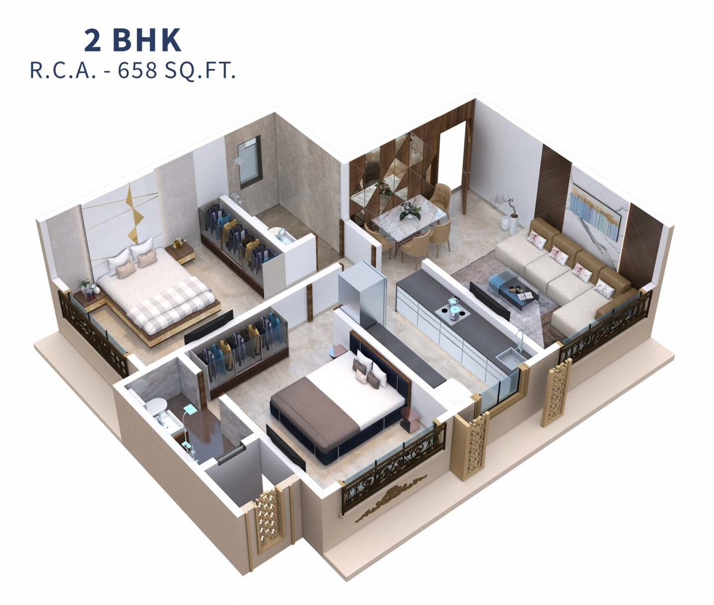Floor plan of 2 BHK 658 Sq. Ft. Apartment in DVNM Parimal Heritage, Mumbai