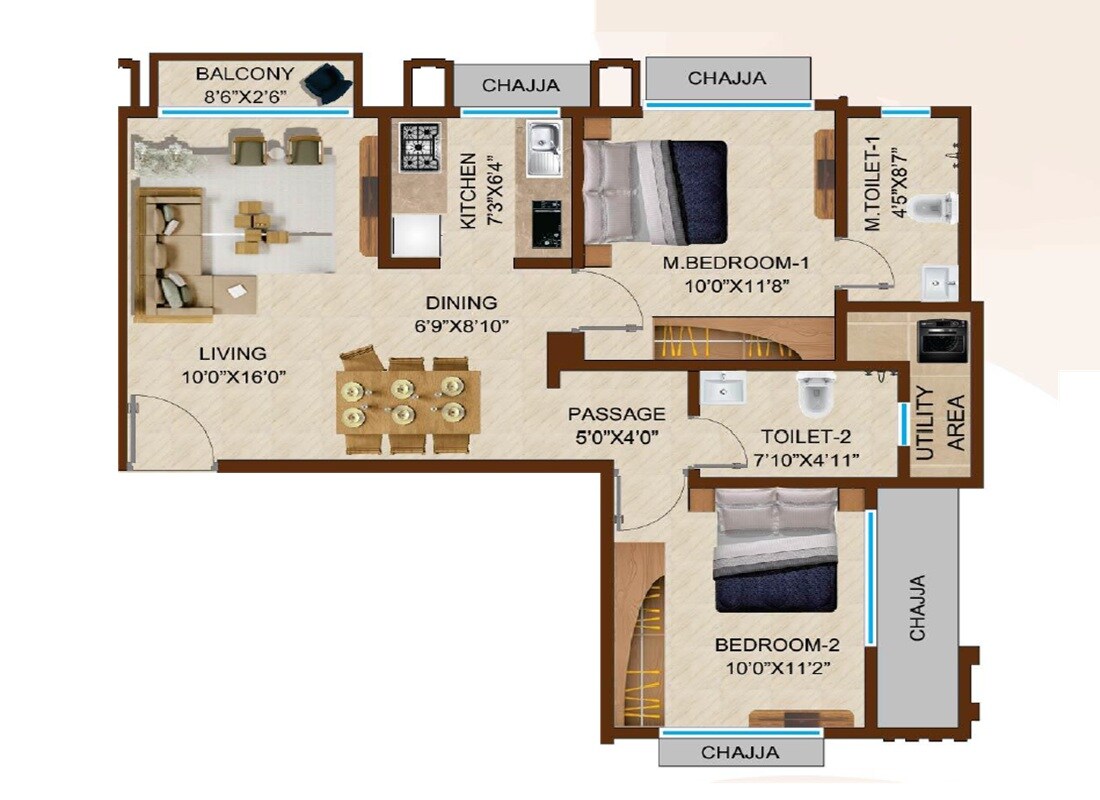 2 BHK 702 Sq. Ft. Apartment