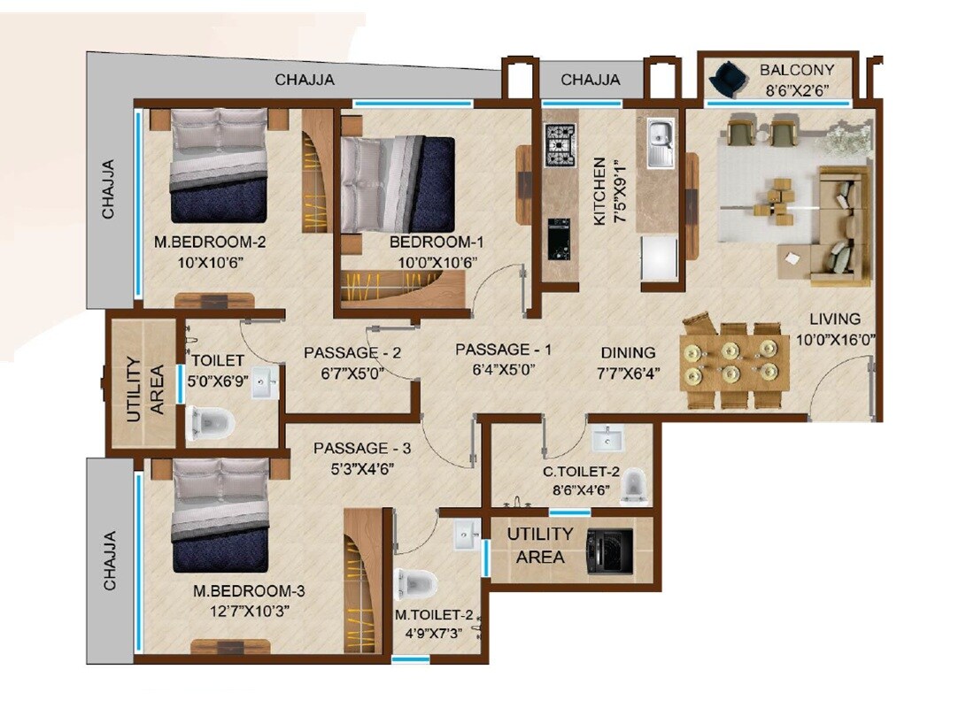 3 BHK 930 Sq. Ft. Apartment