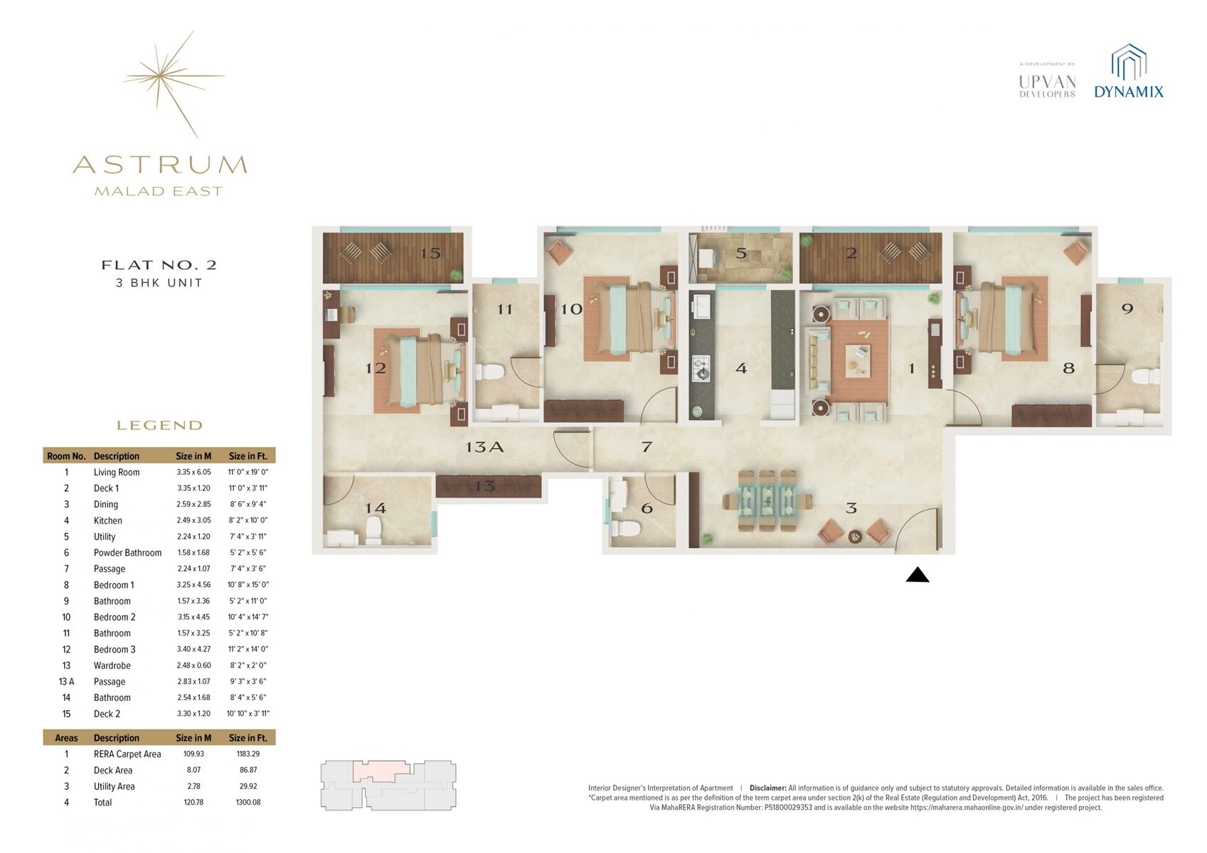 Floor plan of 3 BHK 1300 Sq. Ft. Apartment in Dynamix Astrum, Mumbai