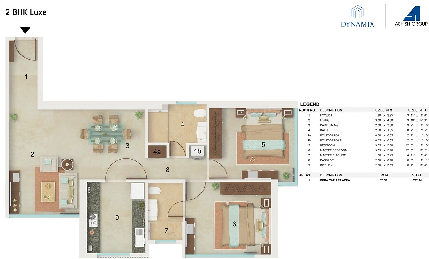 Floor plan of 2 BHK 757 Sq. Ft. Apartment in Dynamix Divum, Mumbai