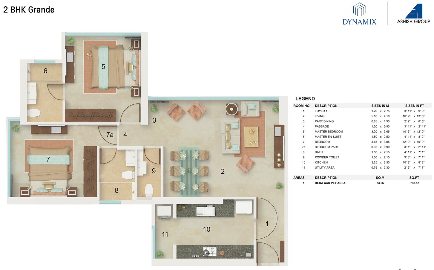 Floor plan of 2 BHK 788 Sq. Ft. Apartment in Dynamix Divum, Mumbai