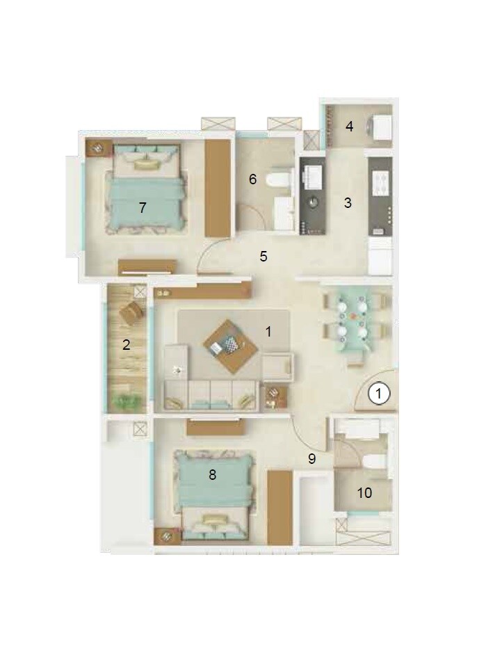 Floor plan of 2 BHK 625 Sq. Ft. Apartment in Dynamix Luma, Mumbai