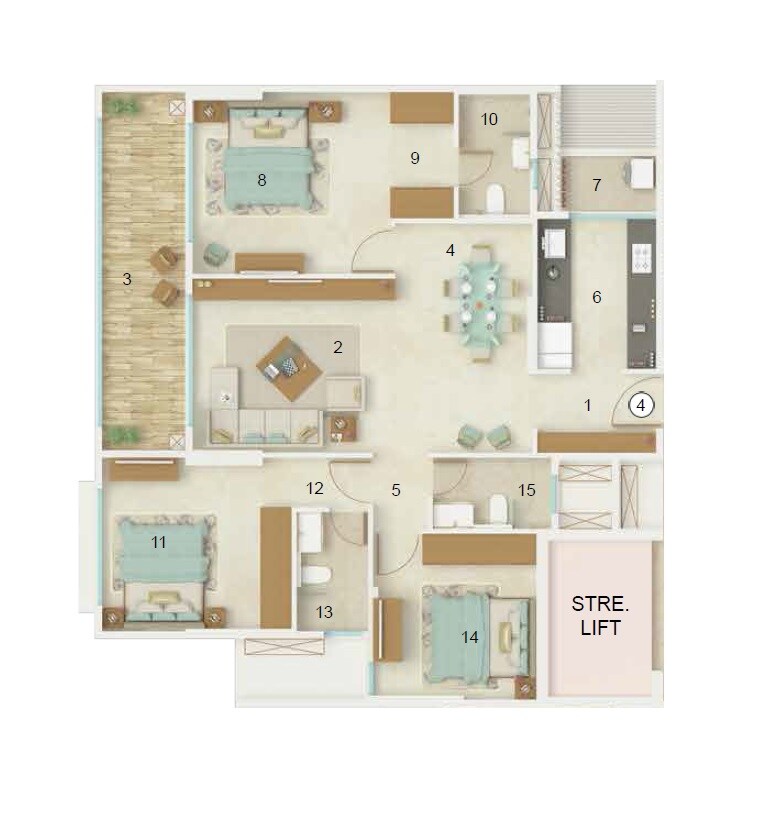 Floor plan of 3 BHK 1121 Sq. Ft. Apartment in Dynamix Luma, Mumbai
