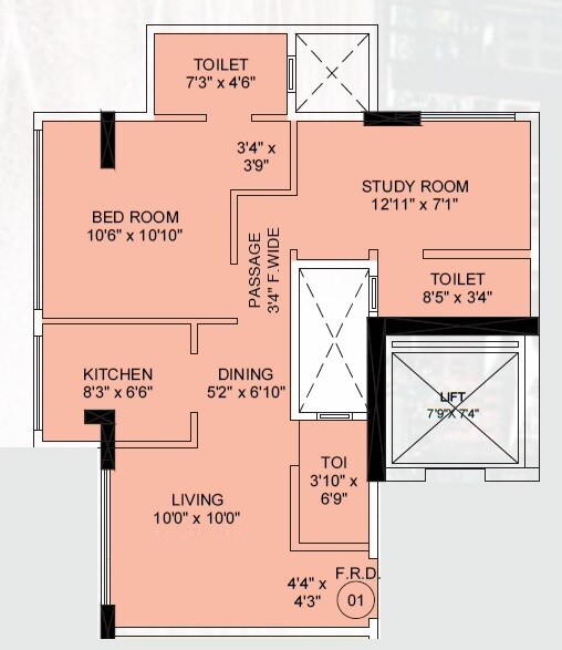 Floor plan of 2 BHK 576 Sq. Ft. Apartment in Earth Anand, Mumbai