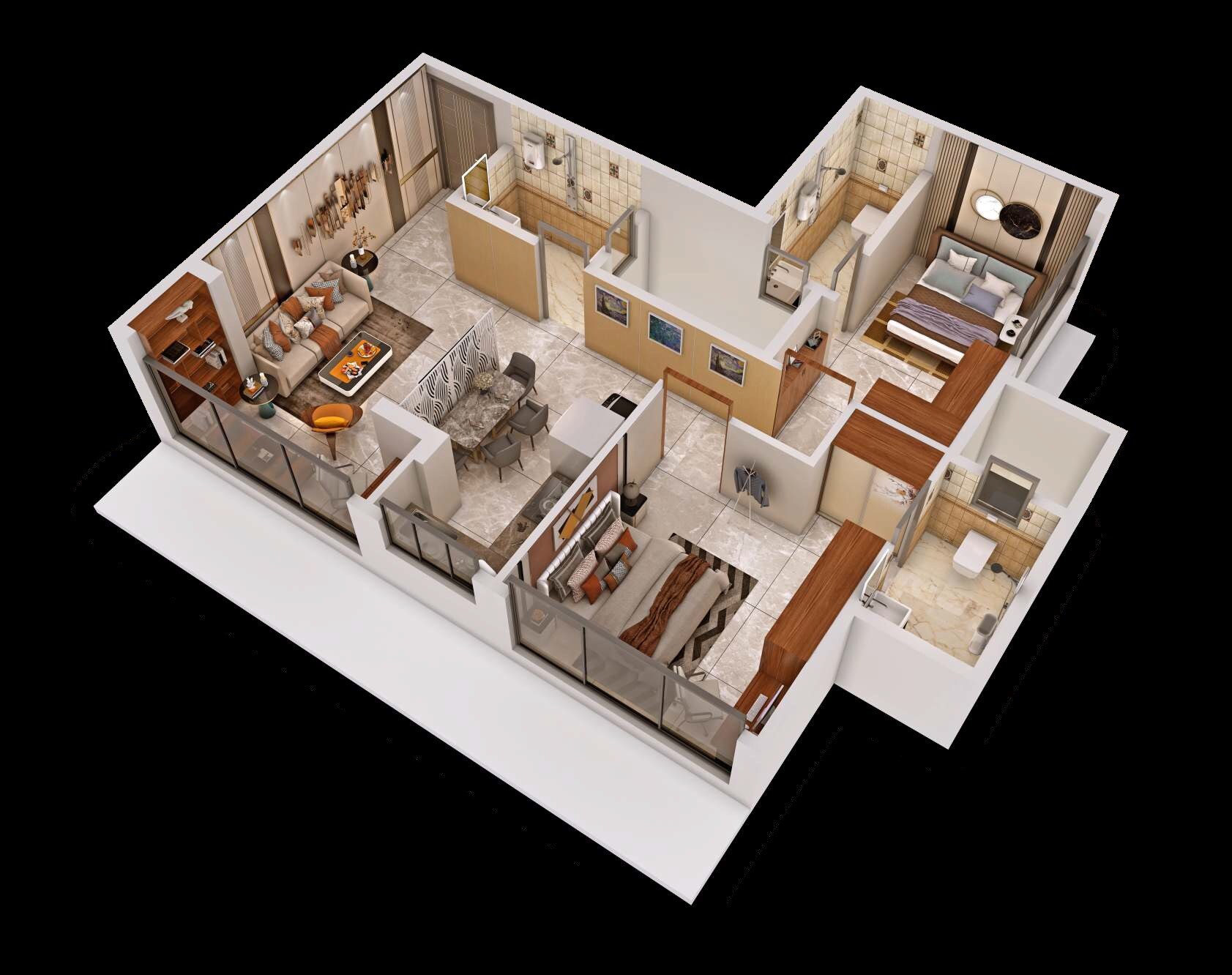 Floor plan of 2 BHK 689 Sq. Ft. Apartment in Earth Anand, Mumbai