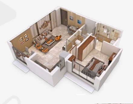 Floor plan of 1 BHK 434 Sq. Ft. Apartment in Earth Anand Mazgaon, Mumbai