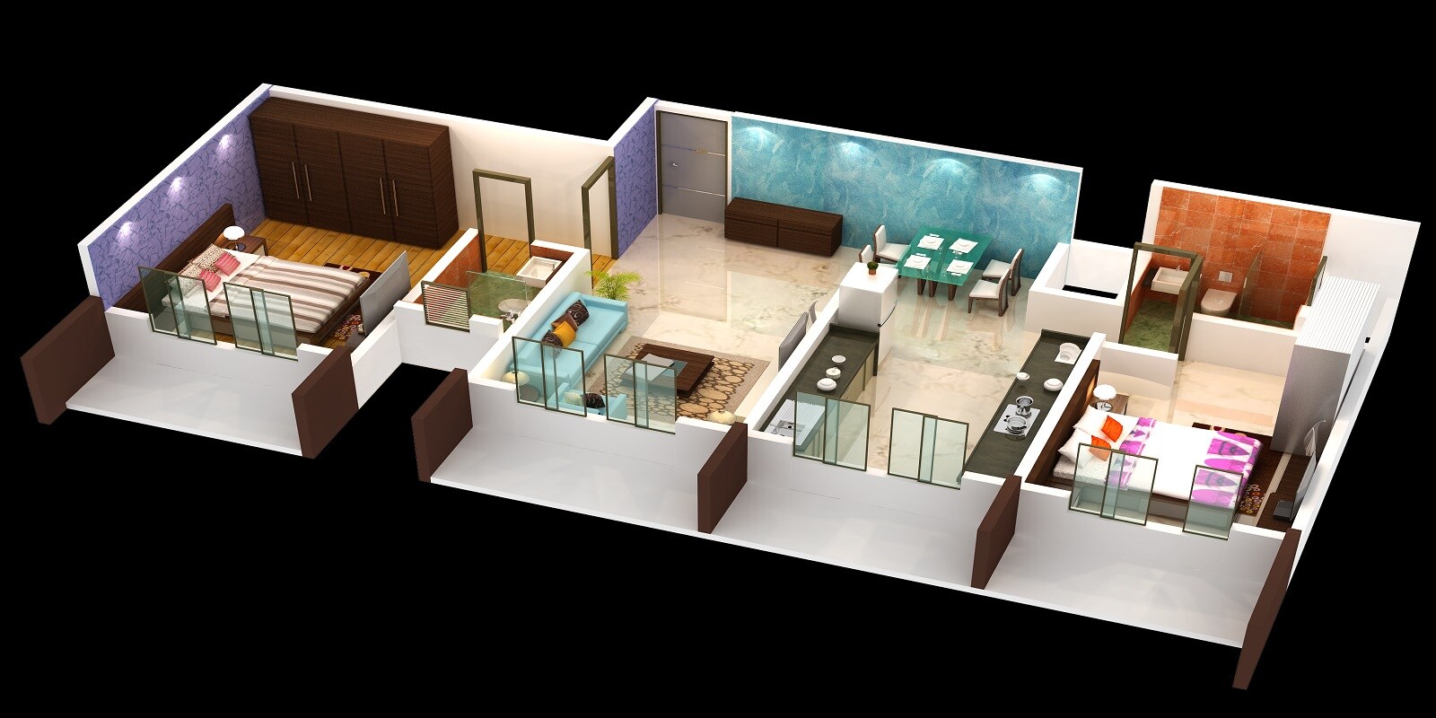 Floor plan of 2 BHK 594 Sq. Ft. Apartment in Earth Baug, Mumbai