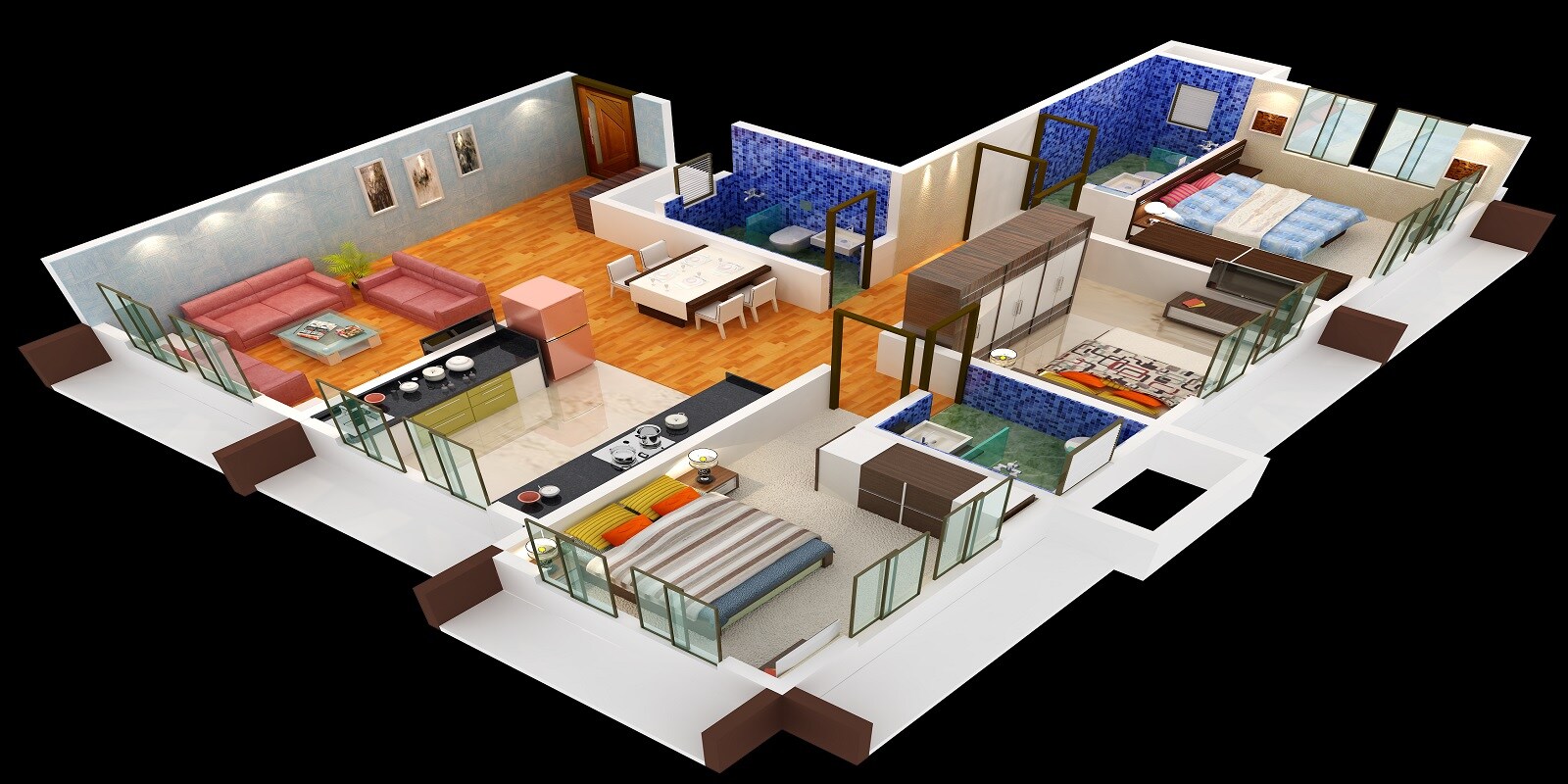 Floor plan of 3 BHK 802 Sq. Ft. Apartment in Earth Baug, Mumbai