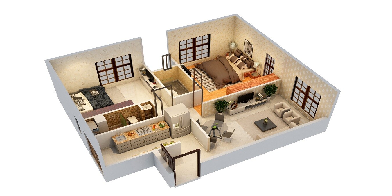 Floor plan of 2 BHK 1056 Sq. Ft. Apartment in Earth Classic, Mumbai