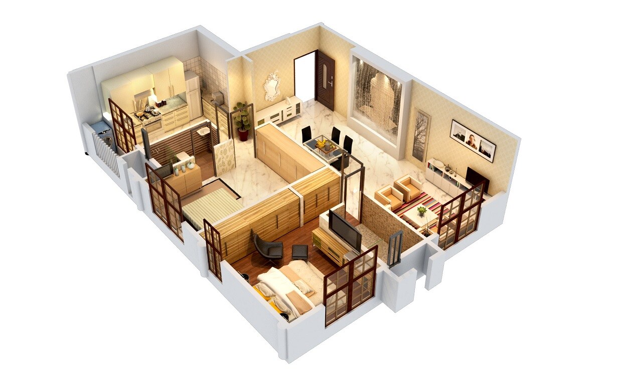 Floor plan of 2 BHK 693 Sq. Ft. Apartment in Earth Classic, Mumbai