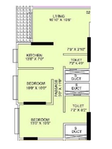 Floor plan of 2 BHK 573 Sq. Ft. Apartment in Earth Darshan, Mumbai