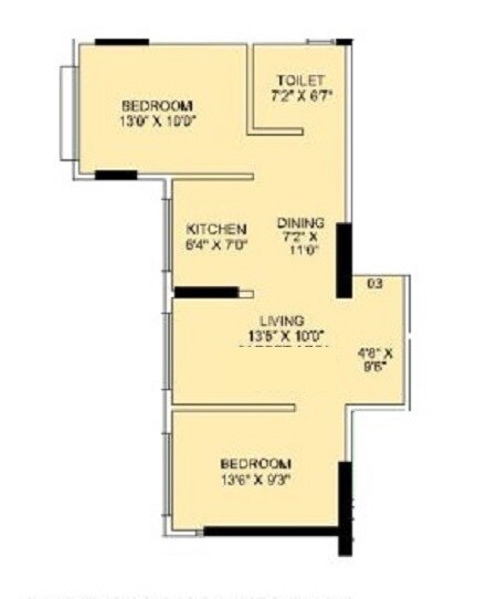 Floor plan of 2 BHK 685 Sq. Ft. Apartment in Earth Darshan, Mumbai