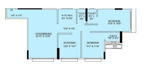 Floor plan of 3 BHK 1124 Sq. Ft. Apartment in Earth Darshan, Mumbai