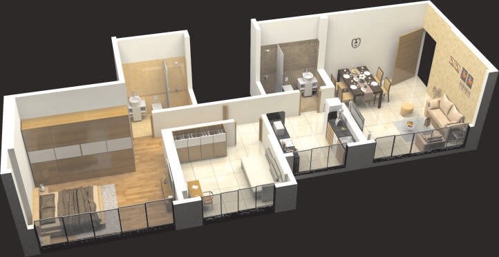 Floor plan of 1 BHK 498 Sq. Ft. Apartment in Earth Terrace, Mumbai