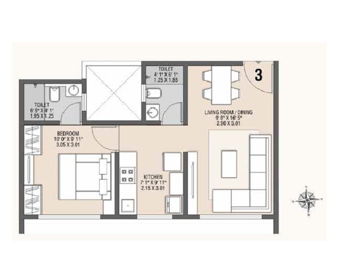 Floor plan of 1 BHK 396 Sq. Ft. Apartment in Ecohomes La Grace, Mumbai