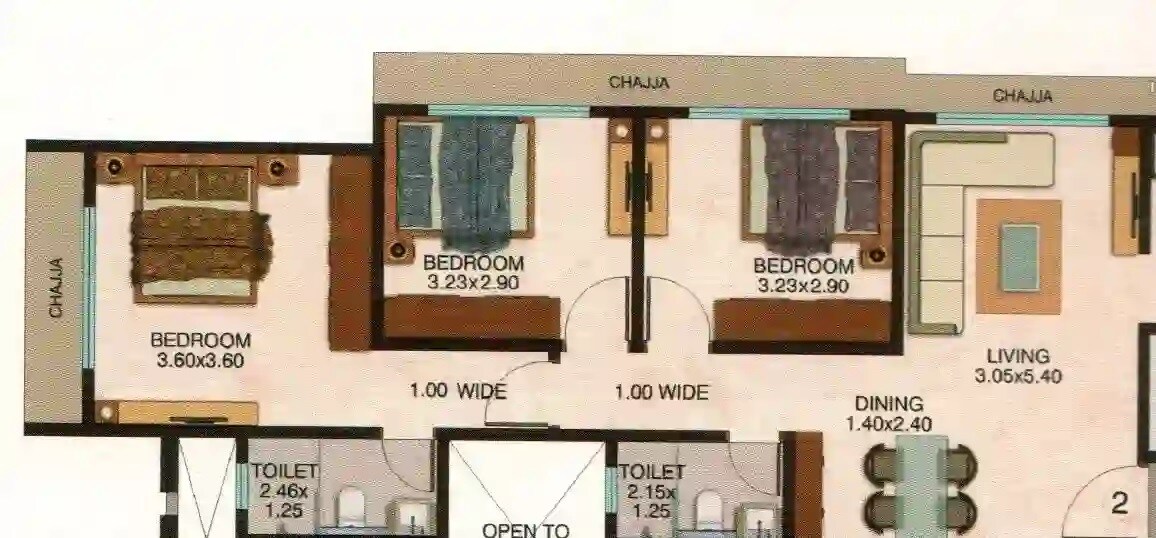 Floor plan of 3 BHK 783 Sq. Ft. Apartment in Ecohomes Nai Roshni, Mumbai