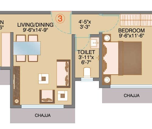 Floor plan of 1 BHK Apartment - 383 sq. ft. in Ecohomes Winds, Mumbai
