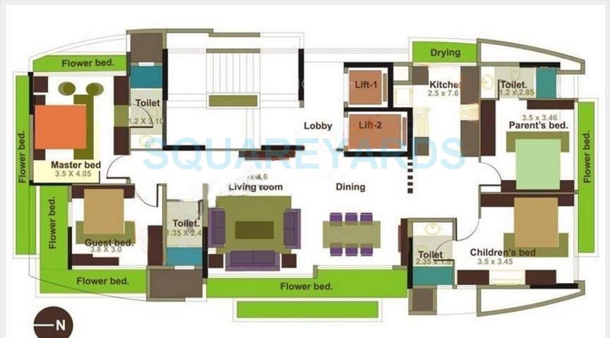 Floor plan of 4 BHK 2540 Sq. Ft. Apartment in Eiffel Annapoorna, Mumbai