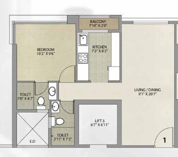Floor plan of 1 BHK 472 Sq. Ft. Apartment in Ekdanta 24 Karat, Mumbai