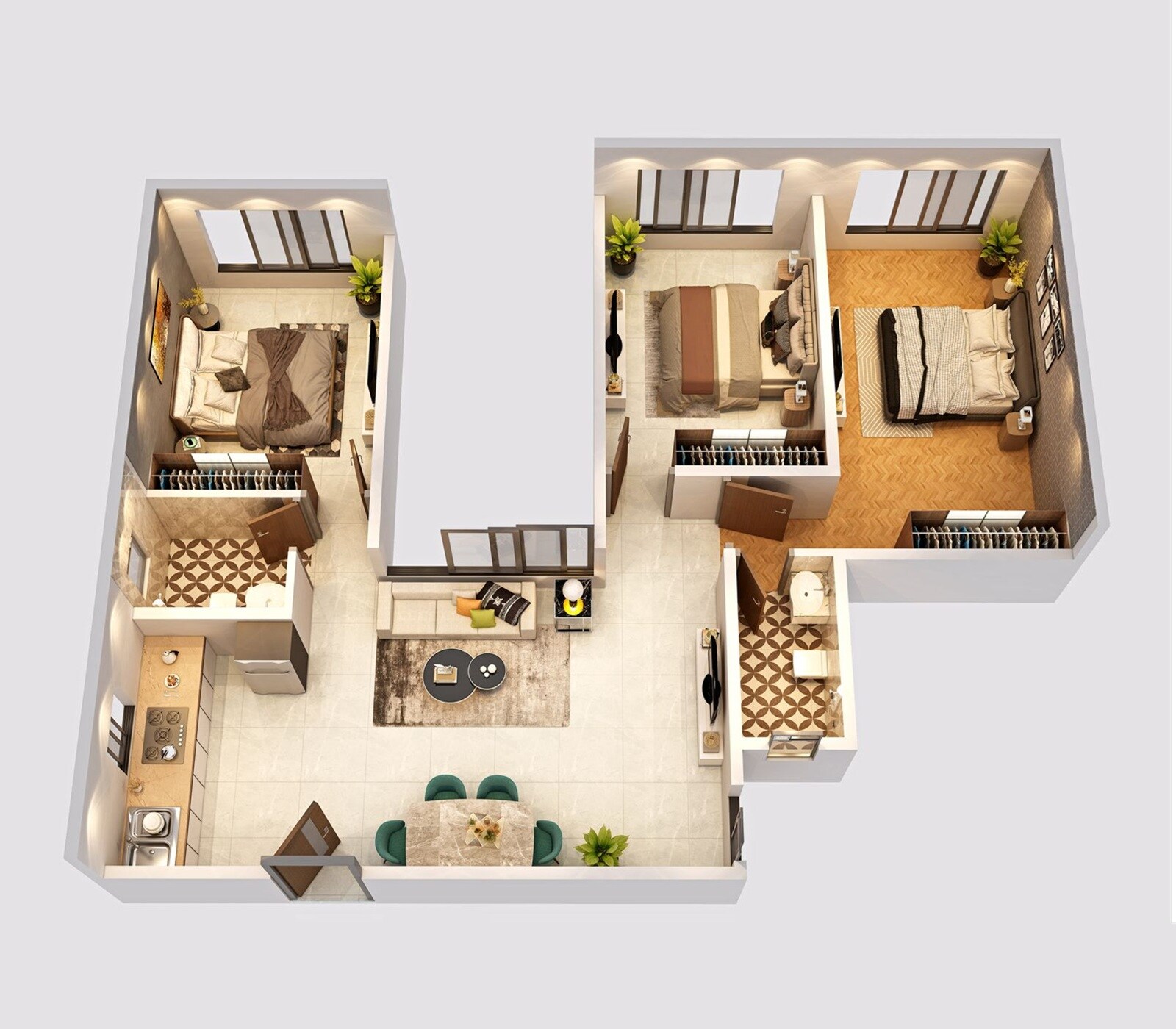 3 BHK 840 Sq. Ft. Apartment
