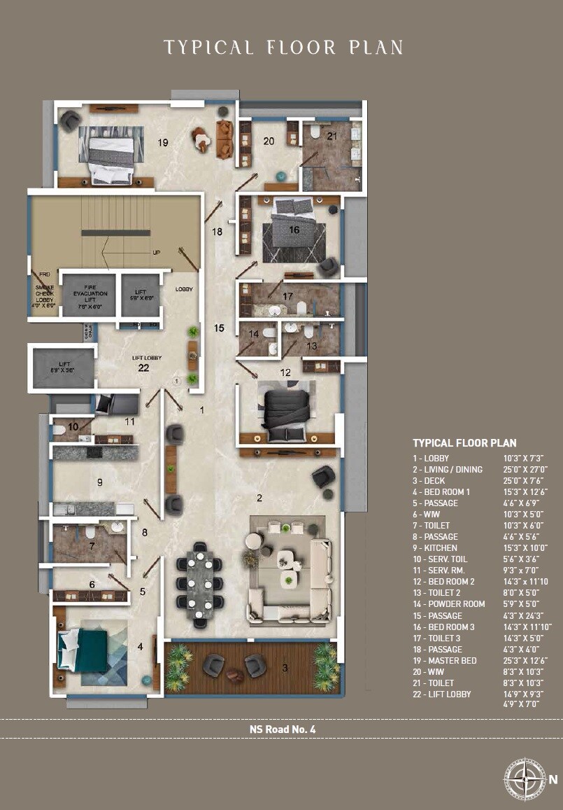 Floor plan of 4 BHK 2820 Sq. Ft. Apartment in Ekta Eden 62, Mumbai