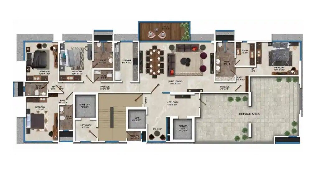 Floor plan of 4 BHK 2341 Sq. Ft. Apartment in Ekta Elitus, Mumbai