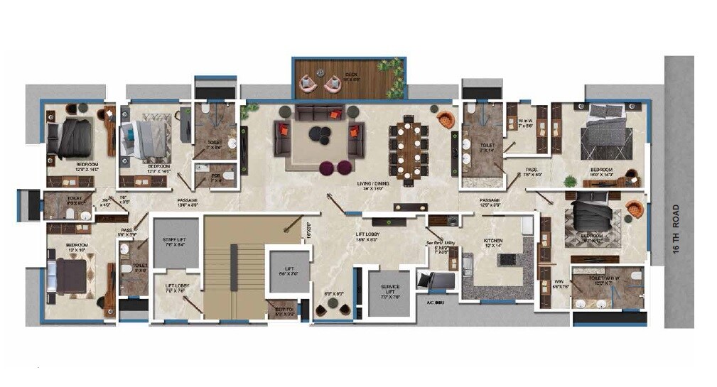 Floor plan of 5 BHK 2640 Sq. Ft. Apartment in Ekta Elitus, Mumbai