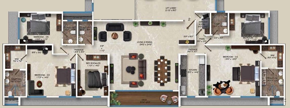 Floor plan of 5 BHK 2625 Sq. Ft. Apartment in Ekta Evaana, Mumbai