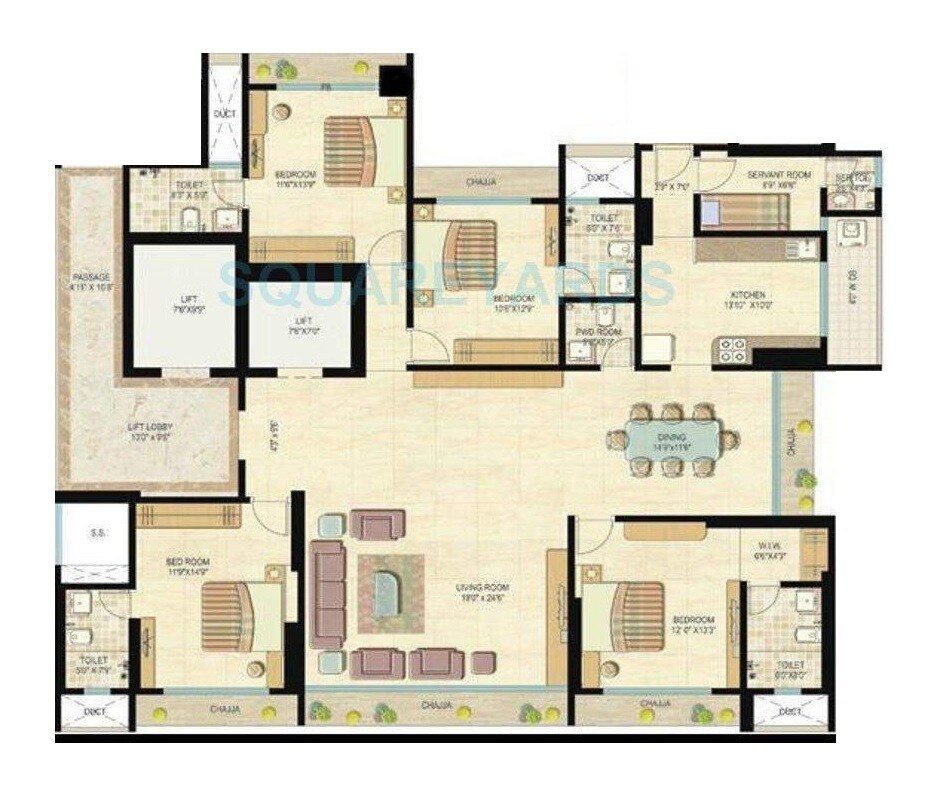 Floor plan of 4 BHK 1591 Sq. Ft. Apartment in Ekta Invictus, Mumbai