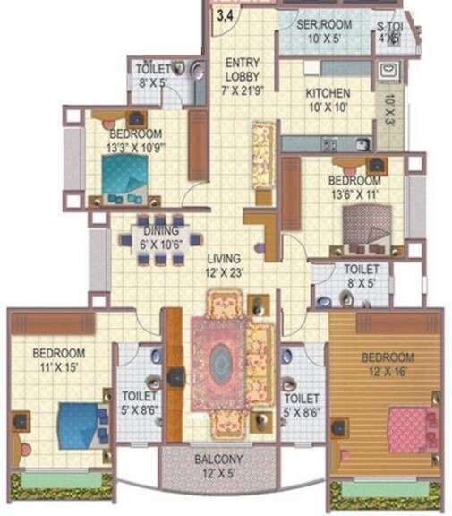 Floor plan of 4 BHK 2365 Sq. Ft. Apartment in Ekta Lake Lucerne, Mumbai