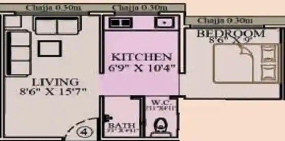Floor plan of 1 BHK 345 Sq. Ft. Apartment in Ekta Manraj View, Mumbai