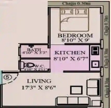 Floor plan of 1 BHK 365 Sq. Ft. Apartment in Ekta Manraj View, Mumbai
